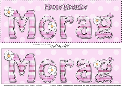 Large DL Happy Birthday MORAG 3D decoupage