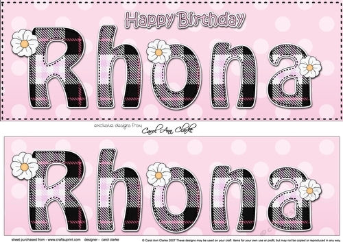 Large DL Happy Birthday RHONA 3D decoupage