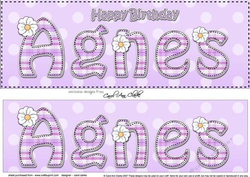 Large DL Happy Birthday AGNES 3D decoupage