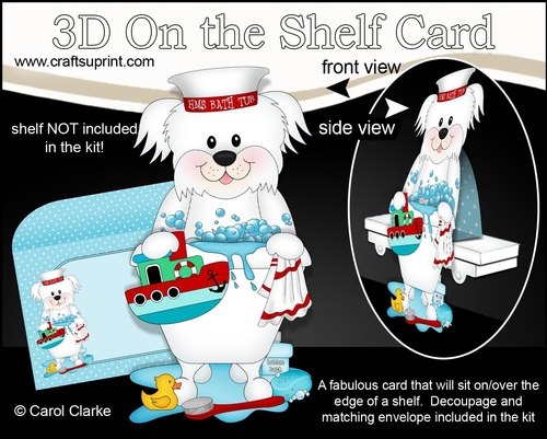 3D On the Shelf Card Kit - Bathtub Buddies - Little Bichon Frise Dog Maxie has a Bubble Bath