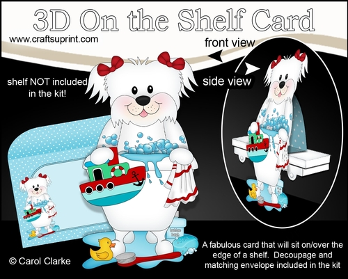 3D On the Shelf Card Kit - Bathtub Buddies - Little Bichon Frise Dog ZuZu has a Bubble Bath