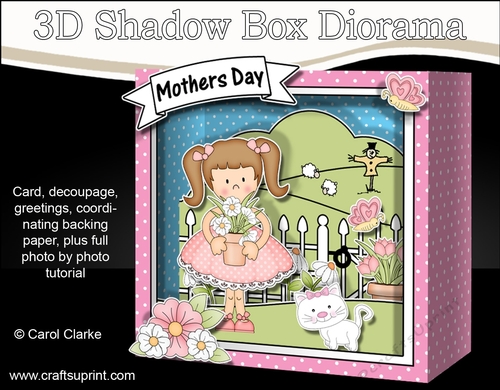 3D Cute Girlz Diorama Shadow Box Card Mini Kit  - Liz has a Pot of Daisies