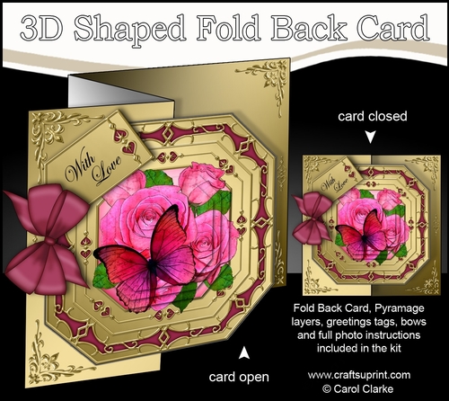 3D Shaped No-Hole Fold Back Pretty Floral Card with Pyramage Mini Kit  -  Butterfly & Roses