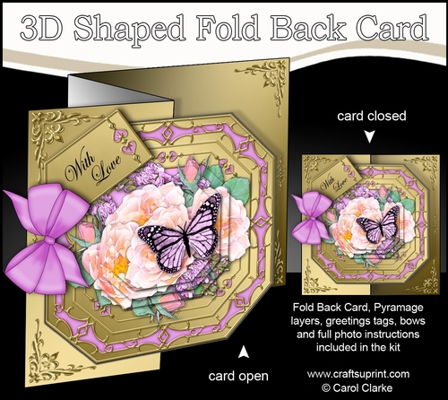 3D Shaped No-Hole Fold Back Pretty Floral Card with Pyramage Mini Kit  -  Butterfly & Flowers