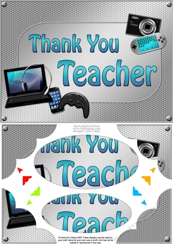 A5 THANK YOU TEACHER Gadgets n Gizmos Scallop Corners & Pyramage