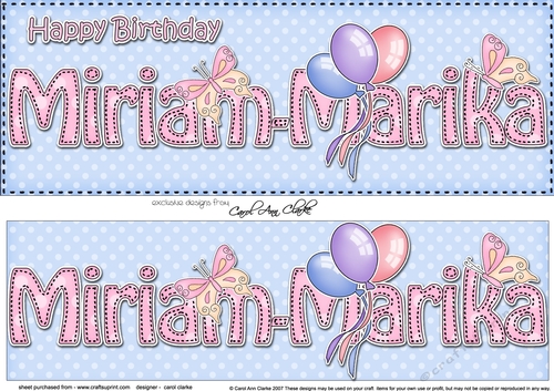 Large DL Happy Birthday MIRIAM-MARIKA 3D decoupage