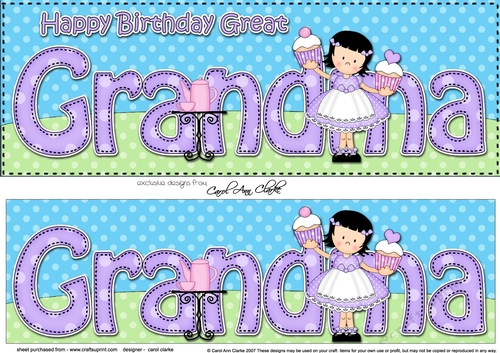 Large DL Happy Birthday GREAT GRANDMA 3D decoupage