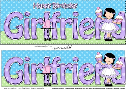 Large DL Happy Birthday GIRLFRIEND 3D decoupage