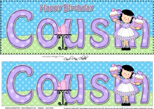 Large DL Happy Birthday COUSIN 3D decoupage