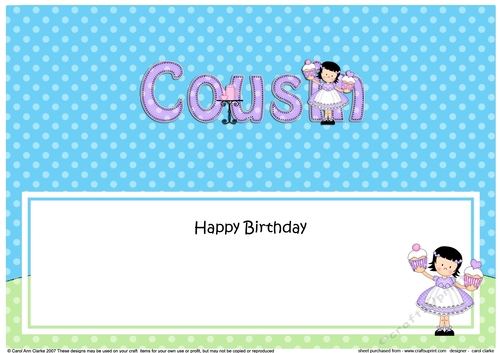 Large DL Happy Birthday COUSIN insert
