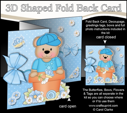 3D Shaped No-Hole Fold Back Card Kit - Flowerpot Friends - Cute Little Austin Bear