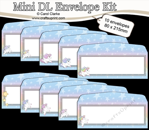 10 Cute Unicorn Mini DL (80 x 215mm) envelope Kit
