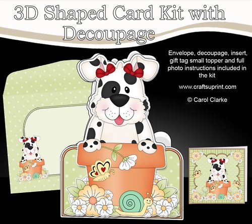 3D Shaped Card  Kit - Flowerpot Friends - Little Spotty Dog Mitzi