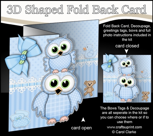 3D Shaped No-Hole Fold Back Mini Kit -   New Baby Boy Little Hoot Owls