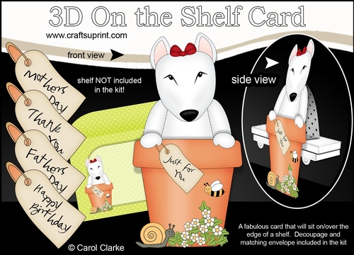 3D On the Shelf Card Kit - Flower Pot Friends Little English Bull Dog Terrier Countess