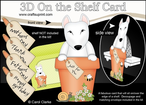 3D On the Shelf Card Kit - Flower Pot Friends Little English Bull Dog Terrier Earl