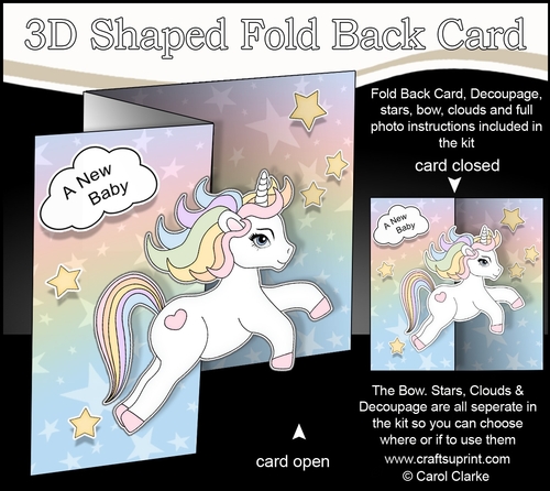 3D Shaped No-Hole Fold Back Mini Kit -   Cute Little Baby Unicorn Rainbow 