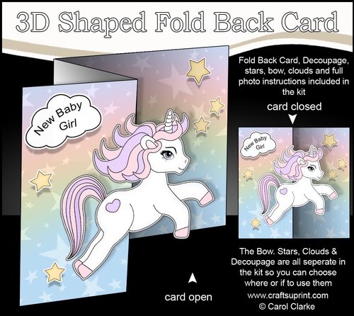 3D Shaped No-Hole Fold Back Mini Kit -   Cute Little Baby Unicorn Sparkle