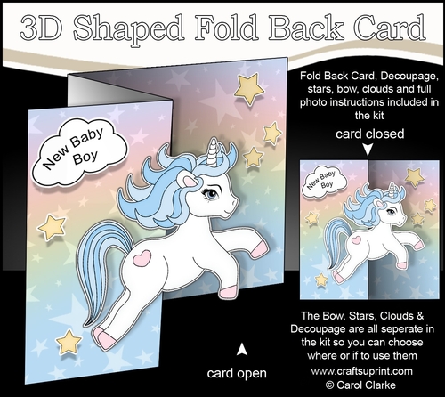 3D Shaped No-Hole Fold Back Mini Kit -   Cute Little Baby Unicorn Blueberry