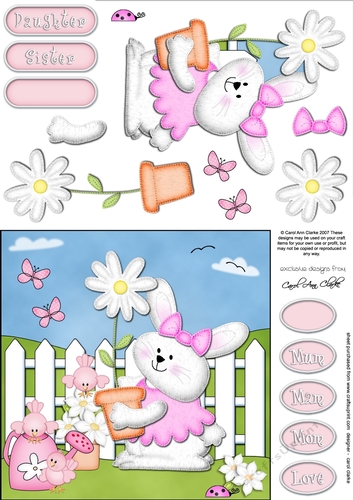 Little Bunny has a Pretty Flower quick card & 3D decoupage