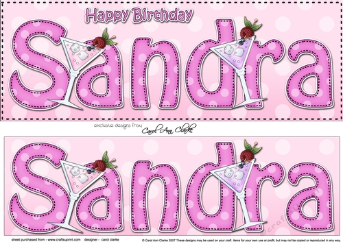 Large DL Happy Birthday SANDRA 3D decoupage