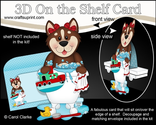3D On the Shelf Card Kit - Bathtub Buddies - Little Husky Dog Sugar has a Bubble Bath