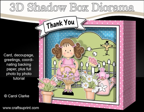 3D Cute Girlz Diorama Shadow Box Card Mini Kit  - Zoe has a Basket of Pretty Flowers