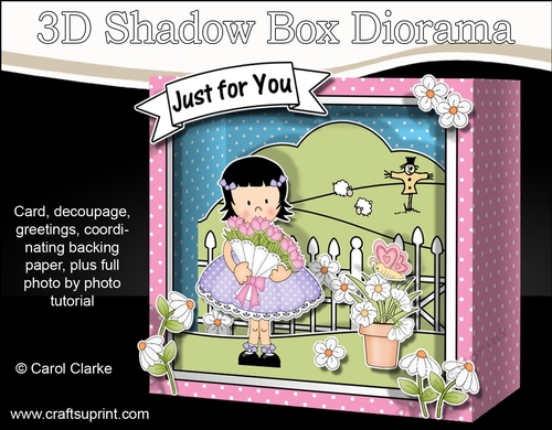3D Cute Girlz Diorama Shadow Box Card Mini Kit  - Suzi has a Bunch of Pretty Flowers