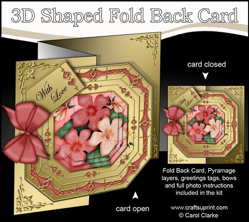 3D Shaped No-Hole Fold Back Pretty Floral Card with Pyramage Mini Kit  -  Pretty Violas