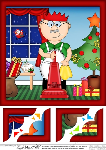 8 x 8 Old Man Bert gets ready for Christmas Scalloped corner Topper