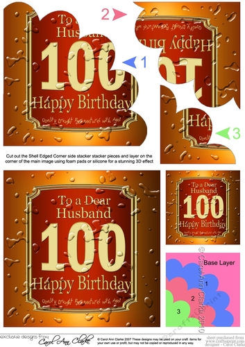 100th Birthday Husband Beer Label Shell Edged Corner Side Stacker