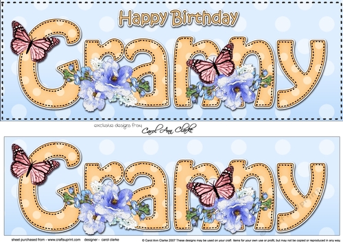 Large DL Happy Birthday GRANNY 3D decoupage