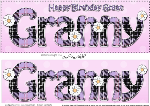 Large DL Happy Birthday GREAT GRANNY 3D decoupage