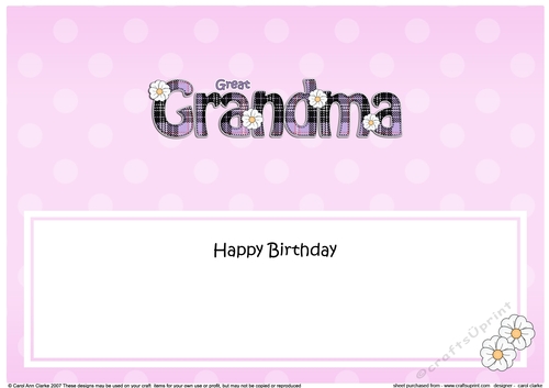 Large DL Happy Birthday GREAT GRANDMA insert