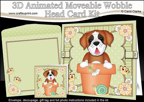 3D Animated Moveable Wobble Head Card Kit - Flower Pot Friends Little St Bernard Dog Tex