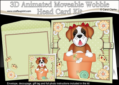 3D Animated Moveable Wobble Head Card Kit - Flower Pot Friends Little St Bernard Dog Lady
