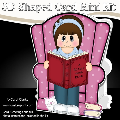 3D Shaped Card  Kit - Cute Little Young Lady reads a Good Book 