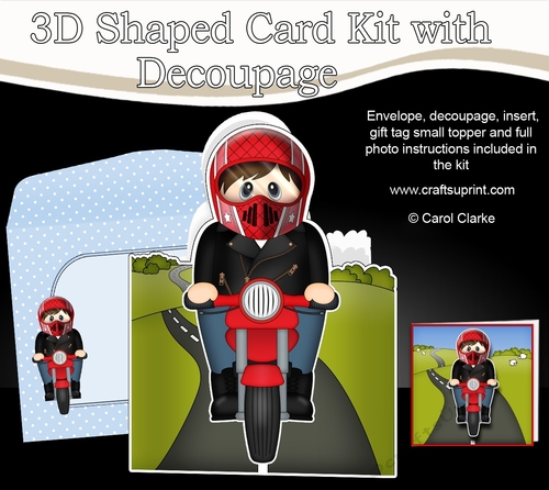 3D Shaped Card  Kit - Young Man Jonathon his Motorbike