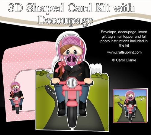 3D Shaped Card  Kit - Young Lady Miyata her Motorbike