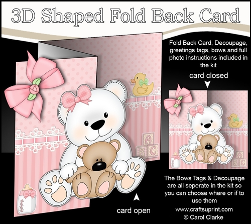 3D Shaped No-Hole Fold Back Mini Kit -   New Baby Girl Teddy