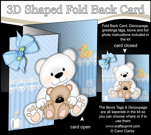 3D Shaped No-Hole Fold Back Mini Kit -   New Baby Boy Teddy
