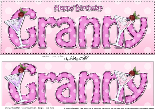 Large DL Happy Birthday GRANNY 3D decoupage