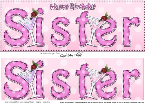Large DL Happy Birthday SISTER 3D decoupage