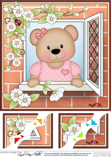 8 x 8 Scalloped Corner Topper - Through the Window - Livvy Bear  
