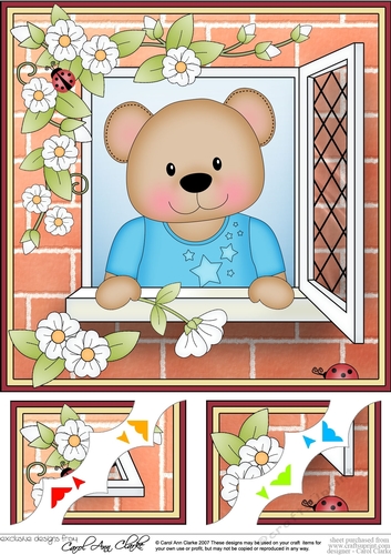 8 x 8 Scalloped Corner Topper - Through the Window - Austin Bear  