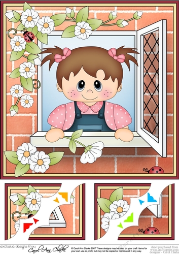 8 x 8 Scalloped Corner Topper - Through the Window - Cute Toddler