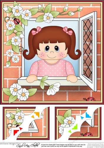 8 x 8 Scalloped Corner Topper - Through the Window - Cute Girl