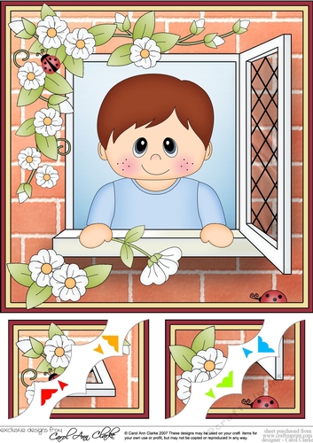 8 x 8 Scalloped Corner Topper - Through the Window - Cute Boy