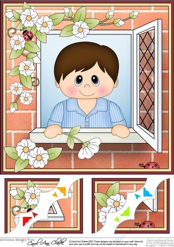 8 x 8 Scalloped Corner Topper - Through the Window - Cute Teen