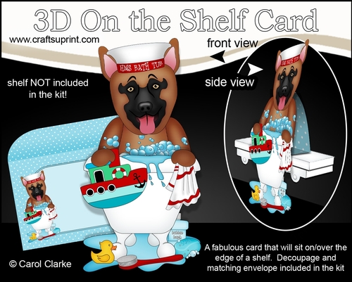 3D On the Shelf Card Kit - Bathtub Buddies - Little German Shepherd Dog Nash has a Bubble Bath